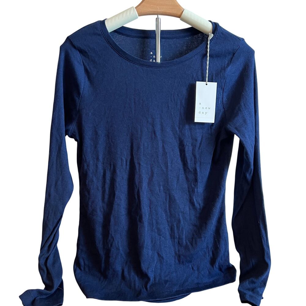 A New Day Women's Navy Blue Long Sleeve Slim Ribbed T-Shirt - Size XL - NWT